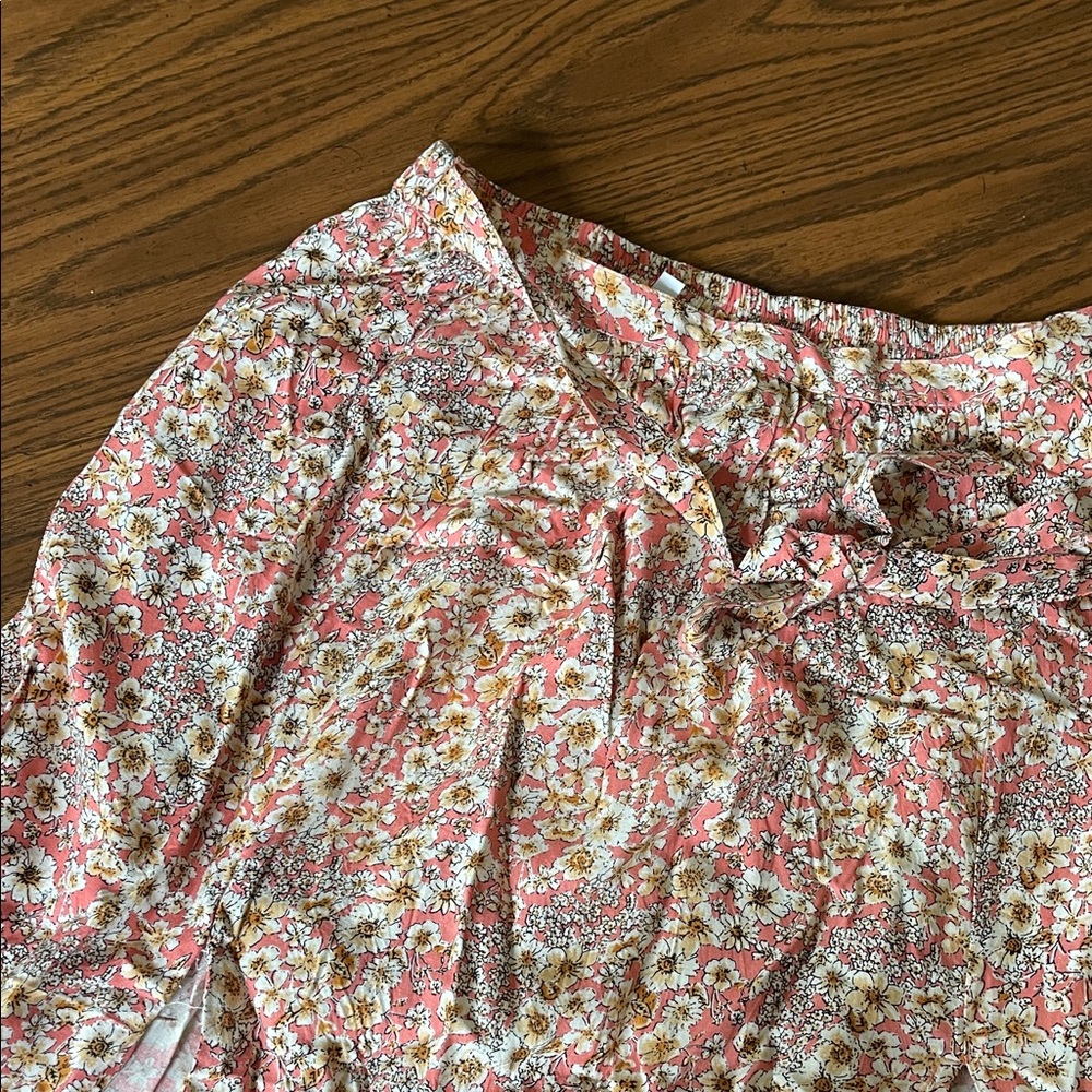 Floral Pink and White Midi Skirt w/ side slits